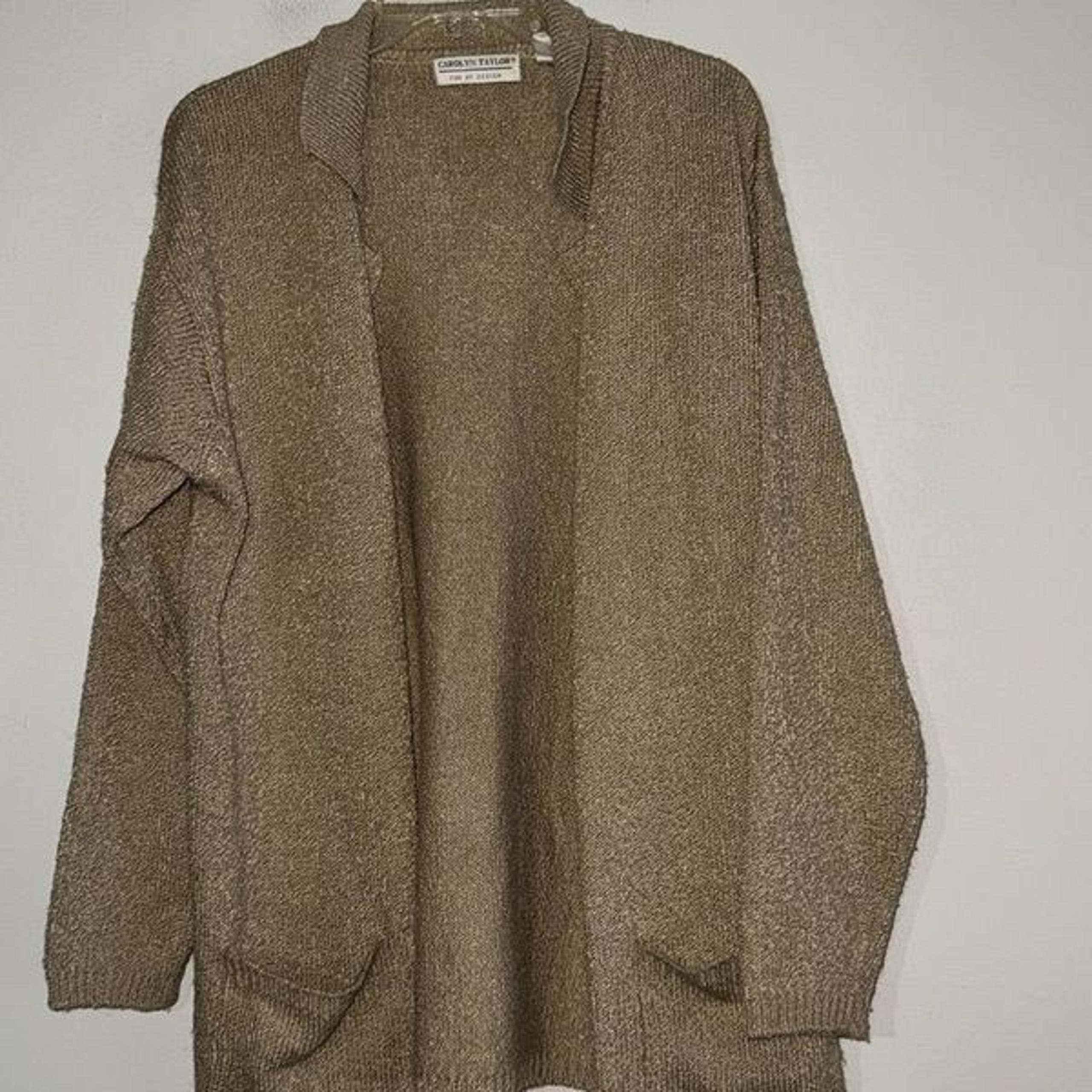Carolyn Taylor Womens Knit Tan Open Cardigan