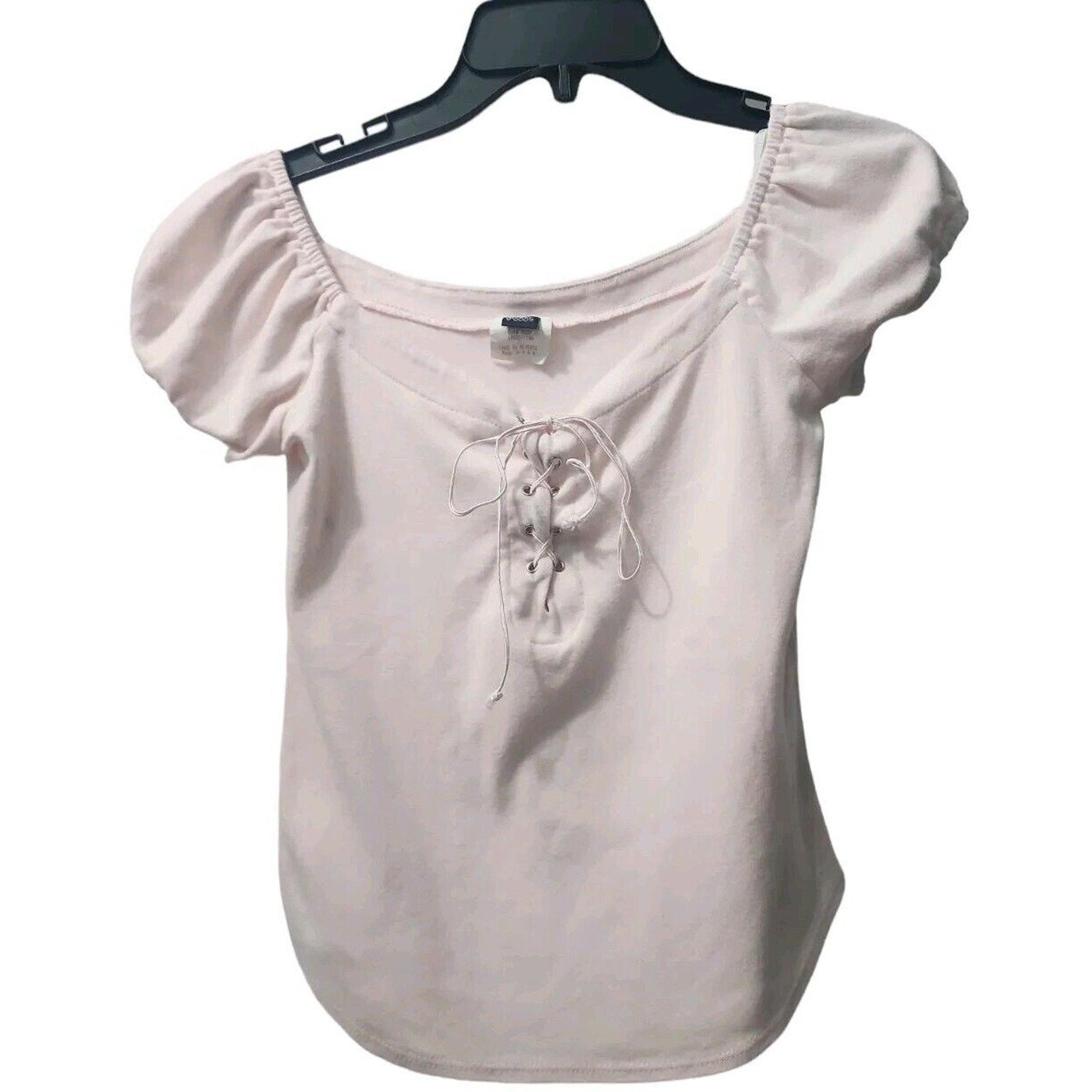 Pssst Lace-Up Top Puff Sleeve Sweetheart Neckline Pink Shirt