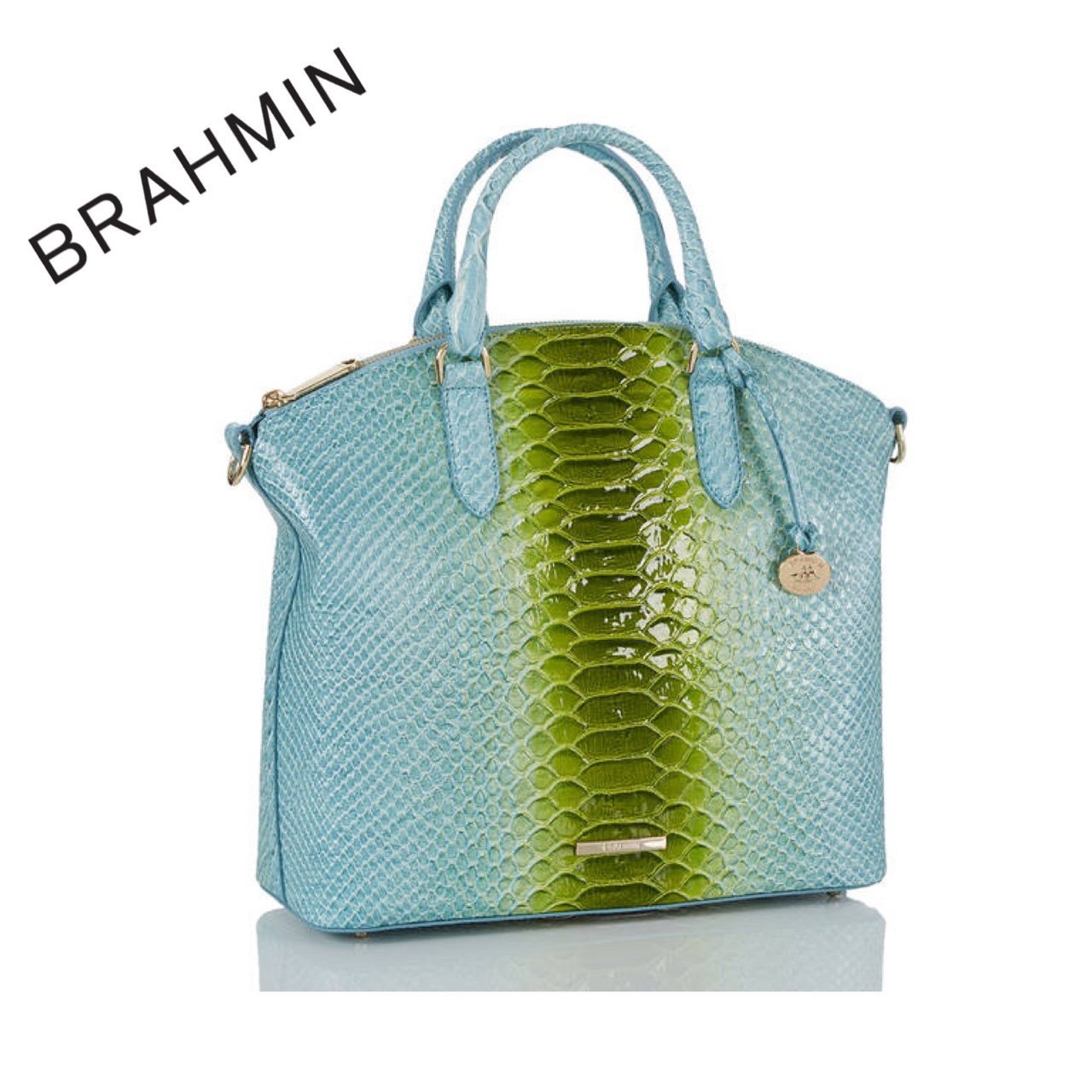NWT BRAHMIN LARGE DUXBURY SATCHEL LIMEADE RIVERS CROC-EMBOSSED LEATHER