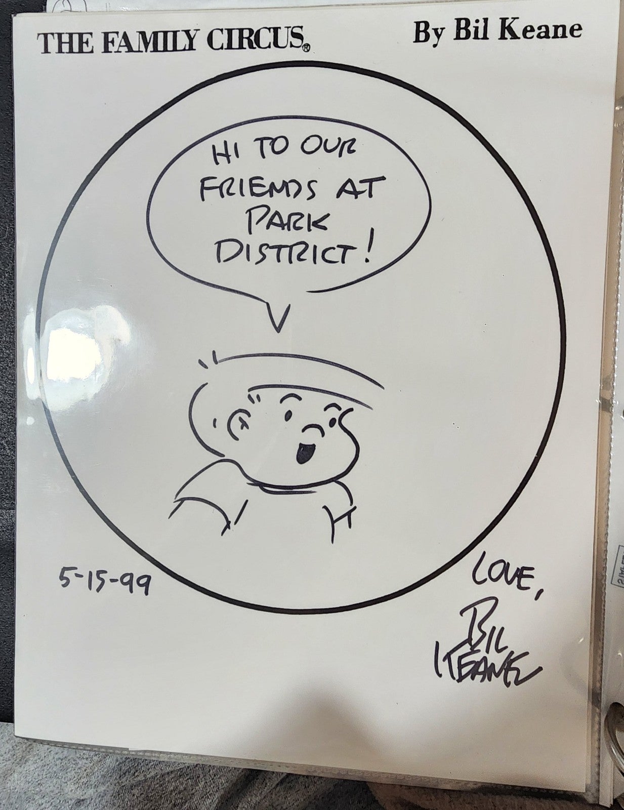 Bill Keane Signed Sketch 81/2 x11 The Family Circus Dated 5-15-99