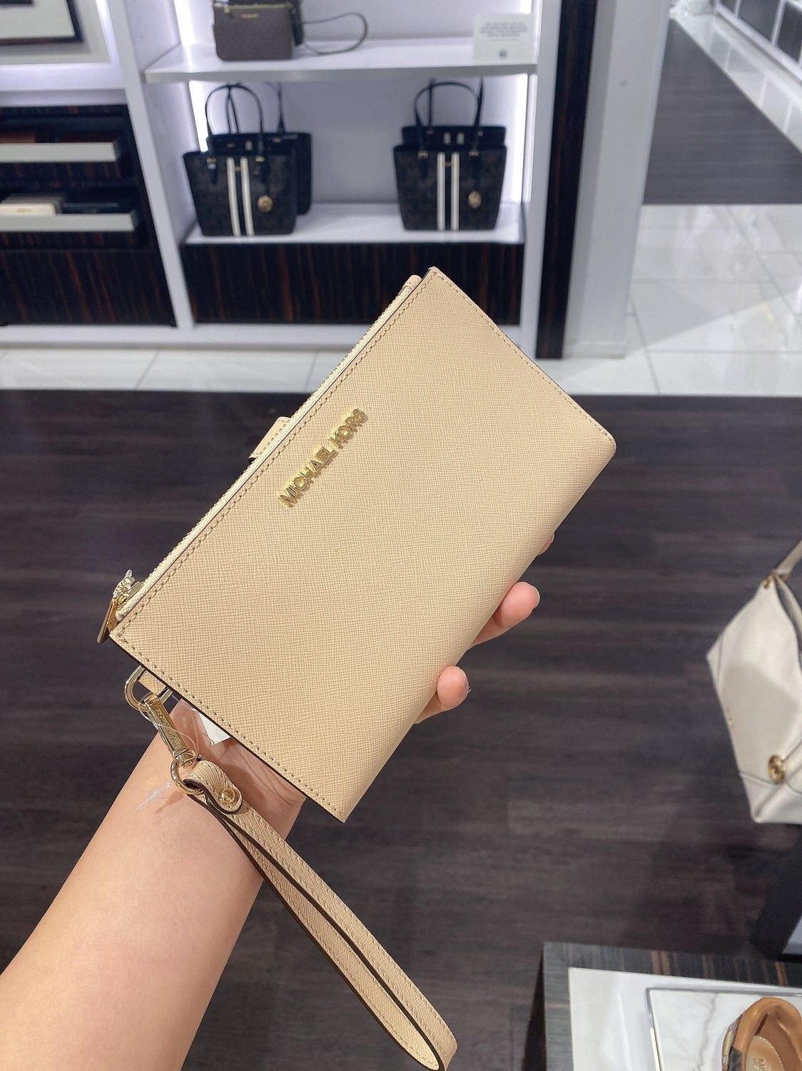 MK Double Zip Wallet Wristlets Buff