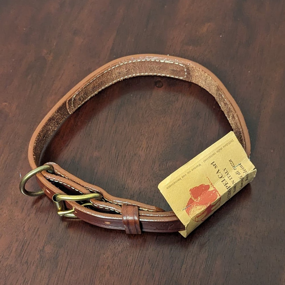 New LA CINOPELCA Italian Brown Leather Dog Collar Large 24.75in x 1in