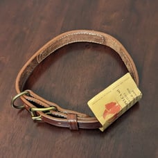 New LA CINOPELCA Italian Brown Leather Dog Collar Large 24.75in x 1in