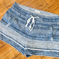Lou Grey linen shorts striped chambray blue white cotton linen summer beach
