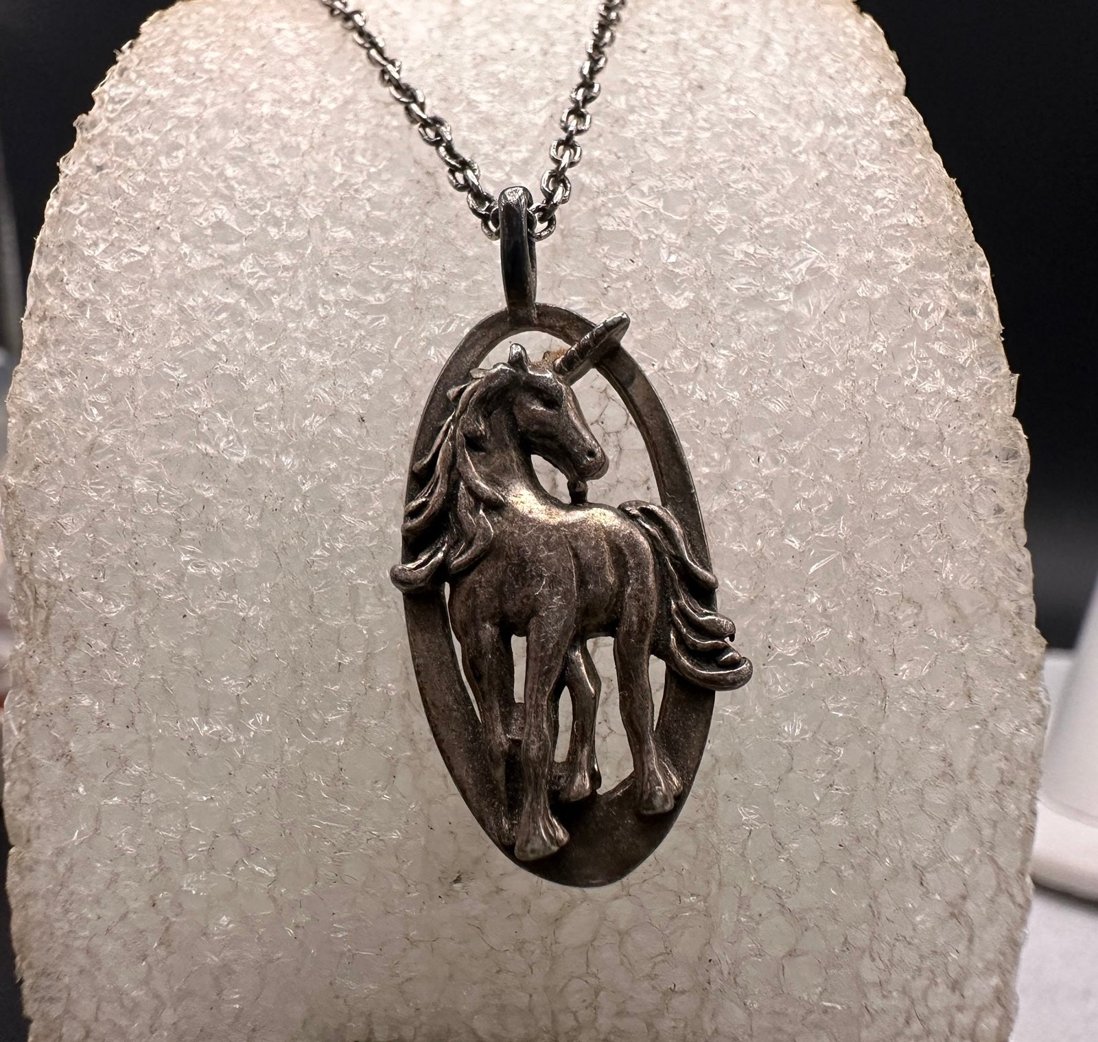 Vintage Dark Sterling Unicorn Open Style Pendant and chain