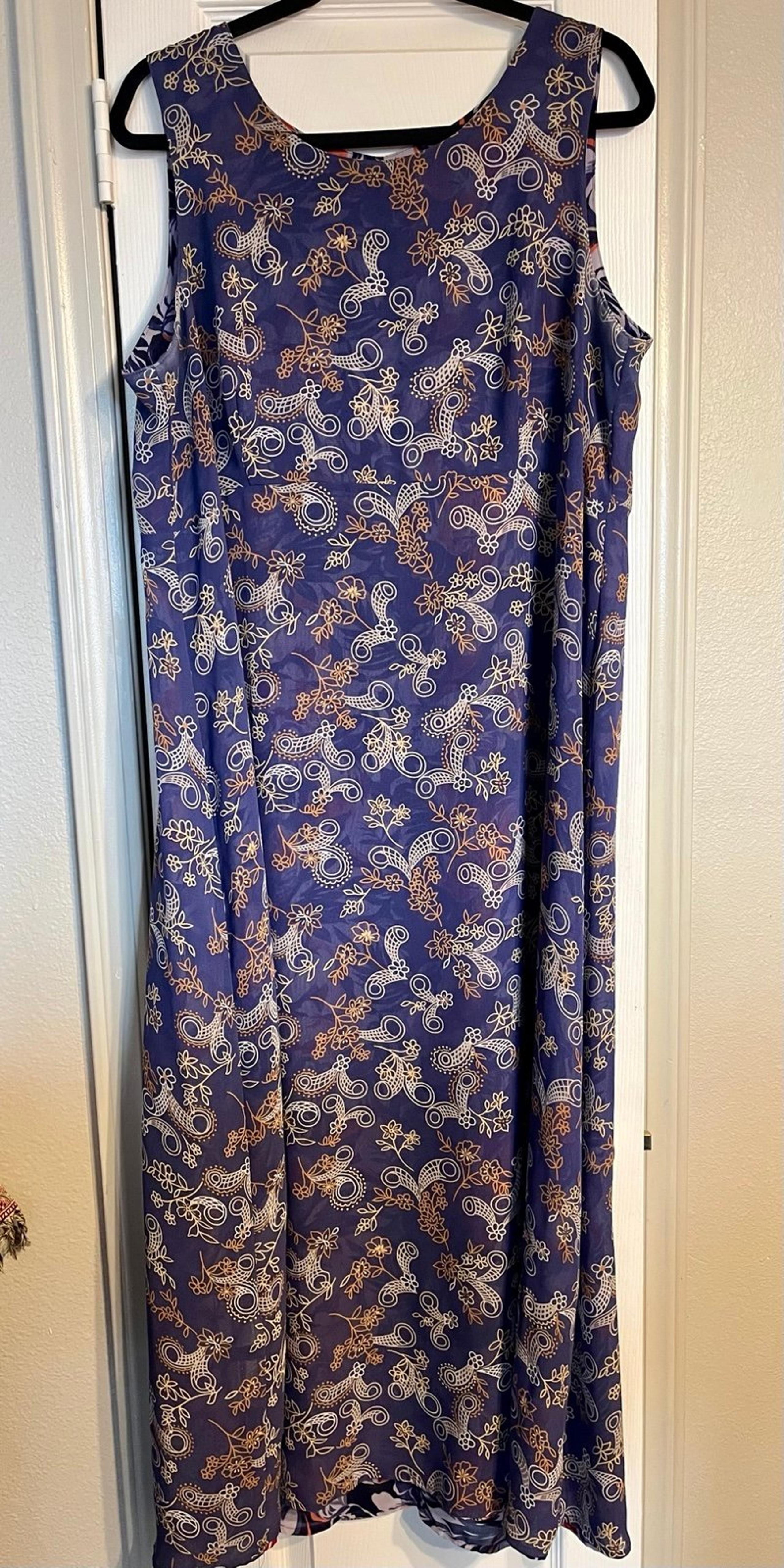 Reversible Dress Floral/  Geometric Sleeveless 2 In One Silky Polyester Size L
