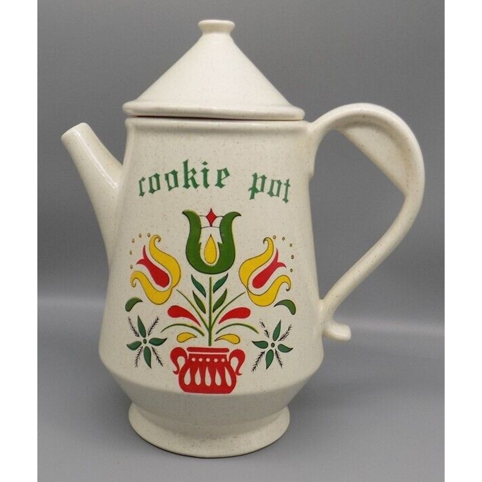 Vintage McCoy Cookie Pot Jar Pennsylvania Dutch Tulip Design Complete w/ Lid