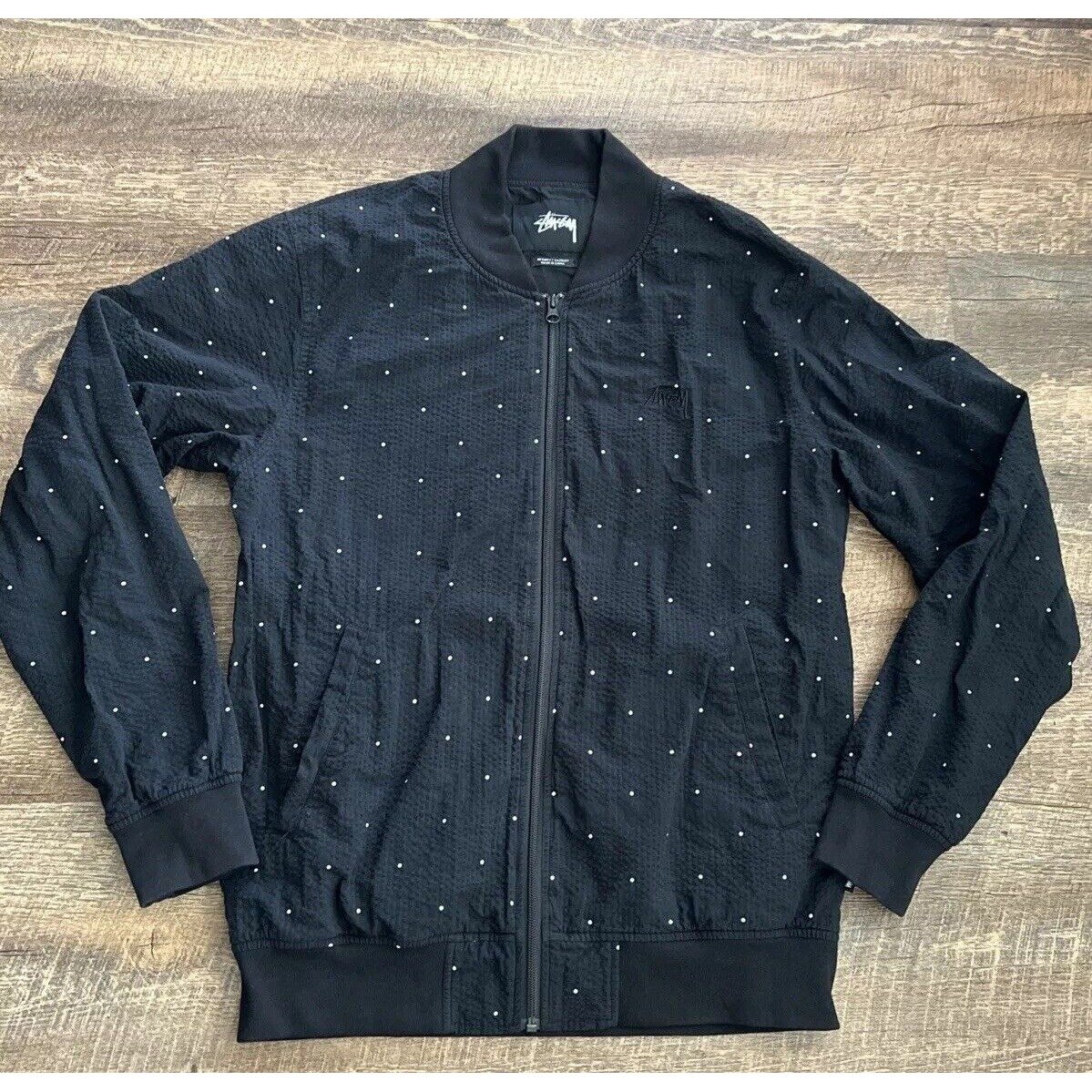 Stussy Men's Seersucker Jacket Medium Black With White Dots Skater Hip Hop READ