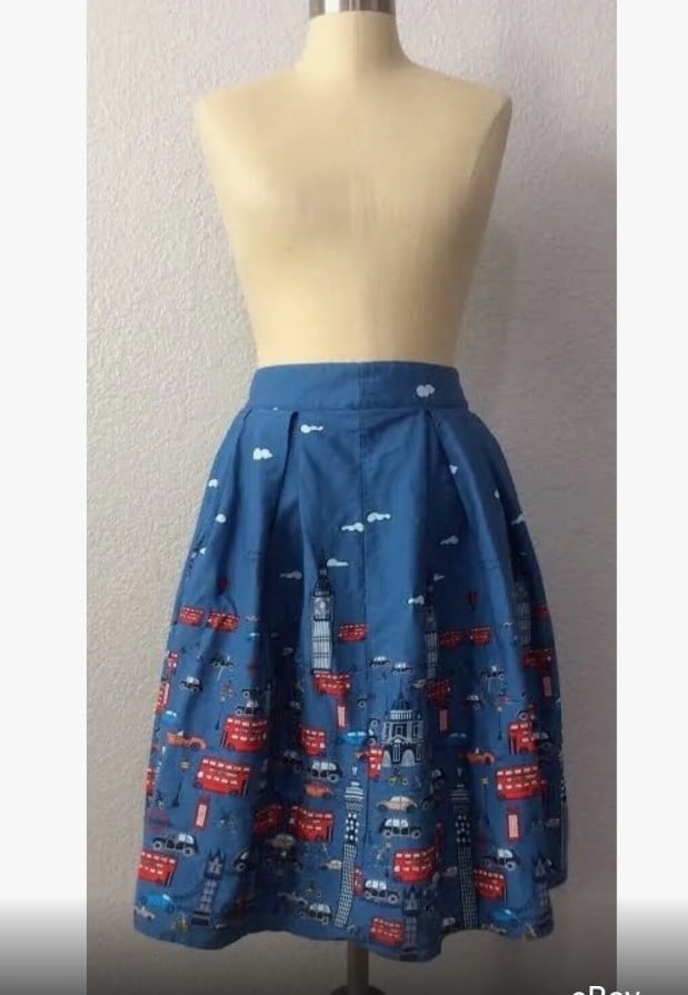London Themed Graphic Retro Rockabilly Skirt Underground Big Ben Double Decker L
