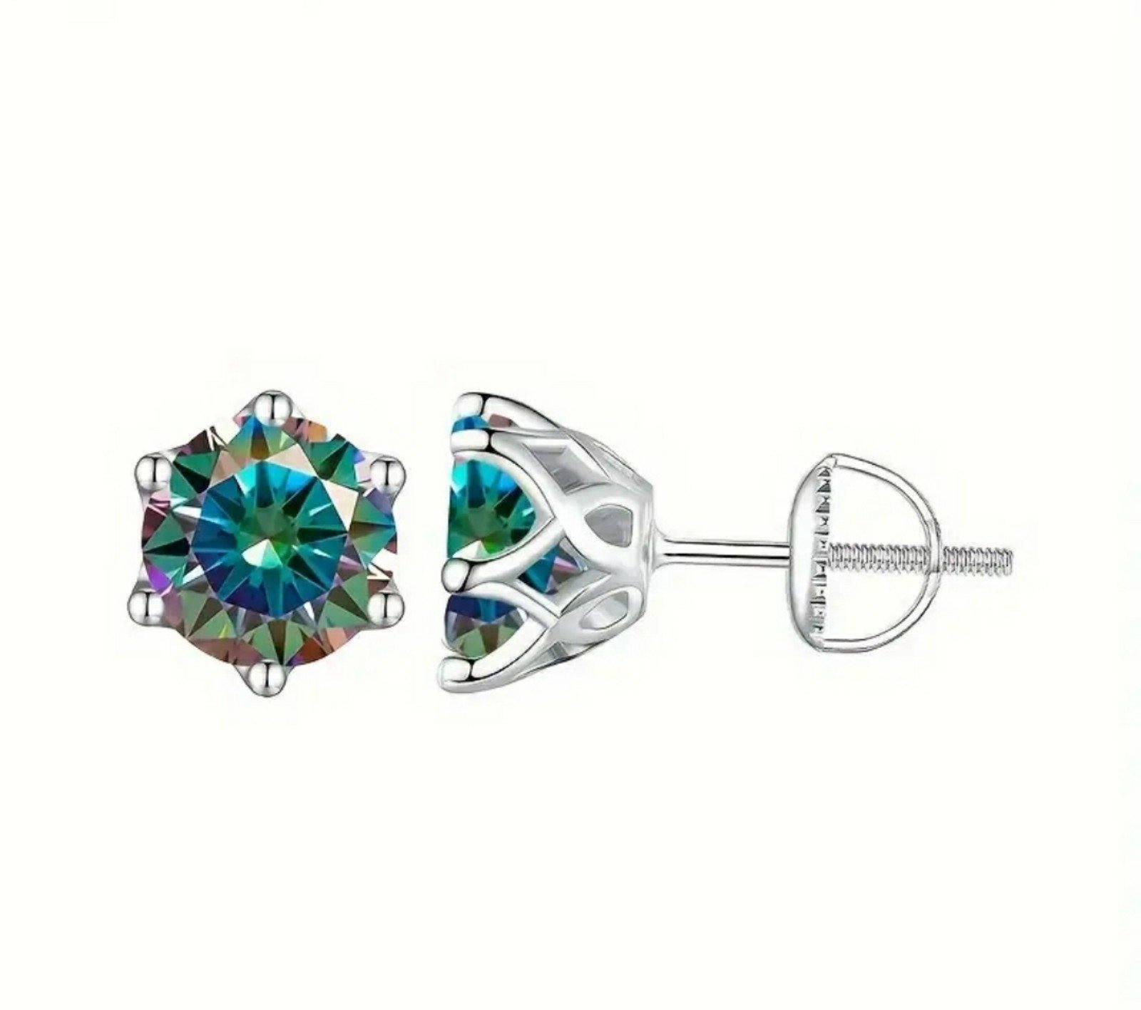 GRA 2 CT Genuine Moissanite Rainbow Diamond Stud Earrings Screw back Pass Tester