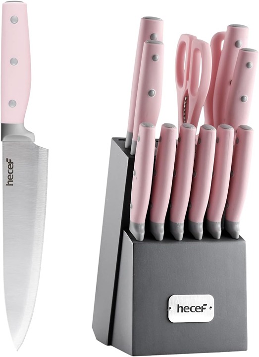 14 Pieces Set with Wooden Block & Sharpener Steel & All-purpose Scissors