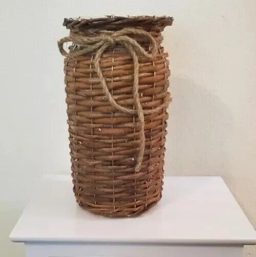 Popgrat 12 Rustic BROWN Wicker Vase Made W/ Pampas Grass Stems Country Decor