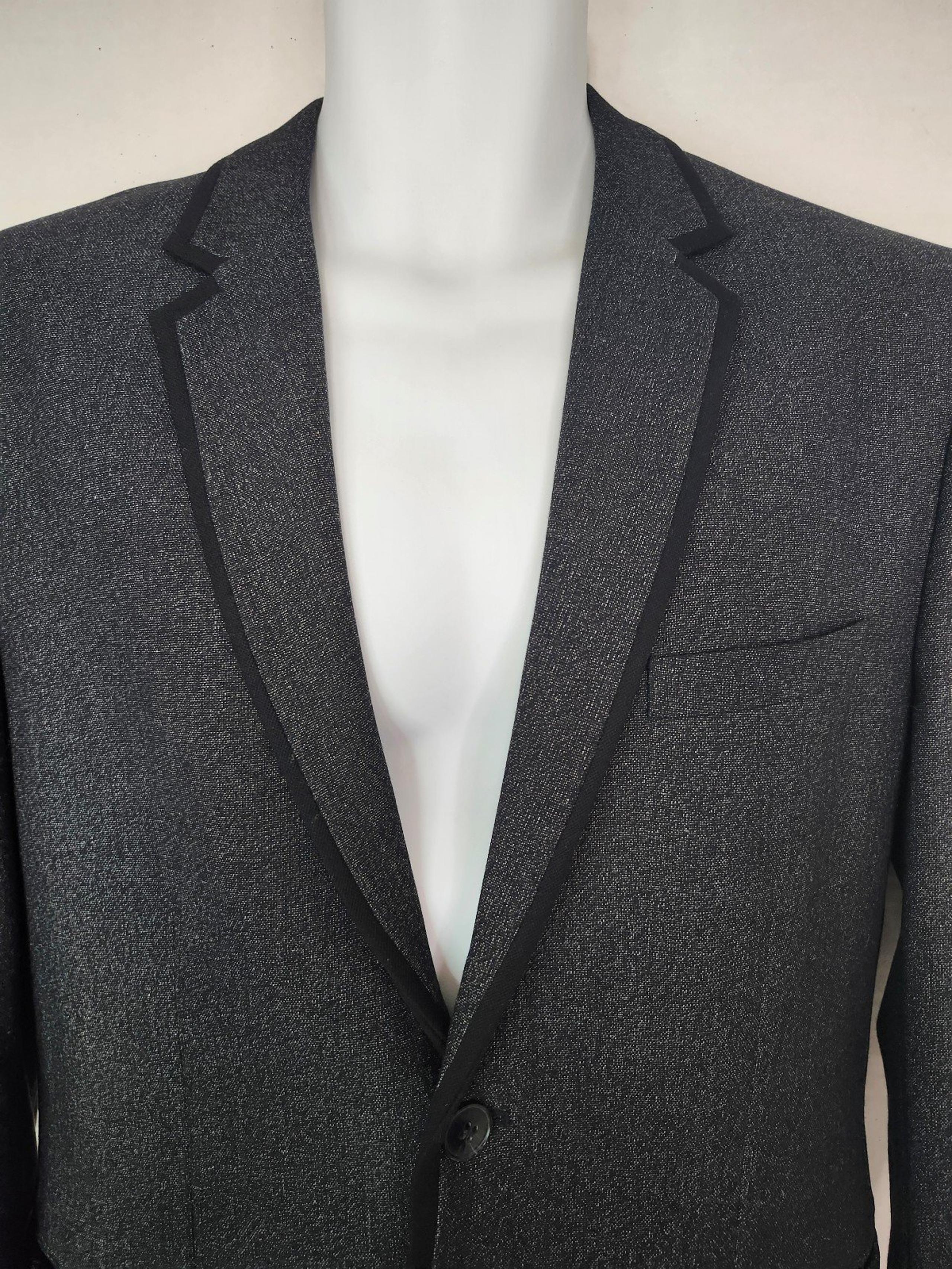 H&M Blazer Suit Coat Mens Small? Regular Fit Gray Black Trim 2 Button Preppy