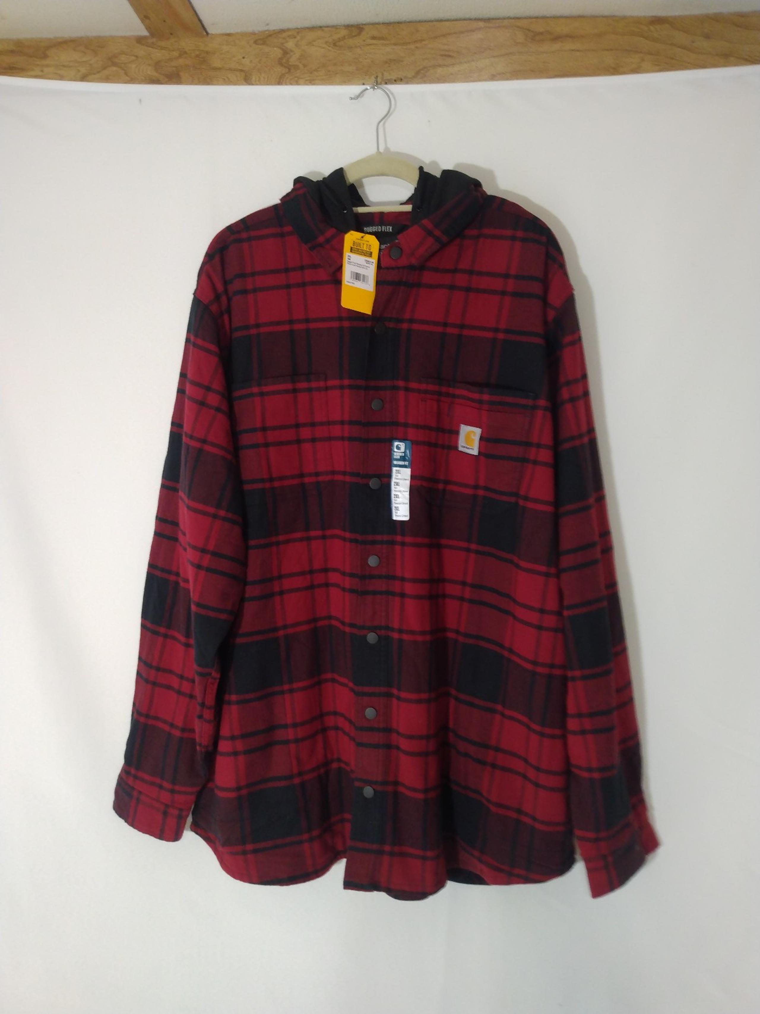 NWT Mens Carhartt 105621 Rugged Flex Flannel Fleece Lined Hooded Jacket Sz 2XL T