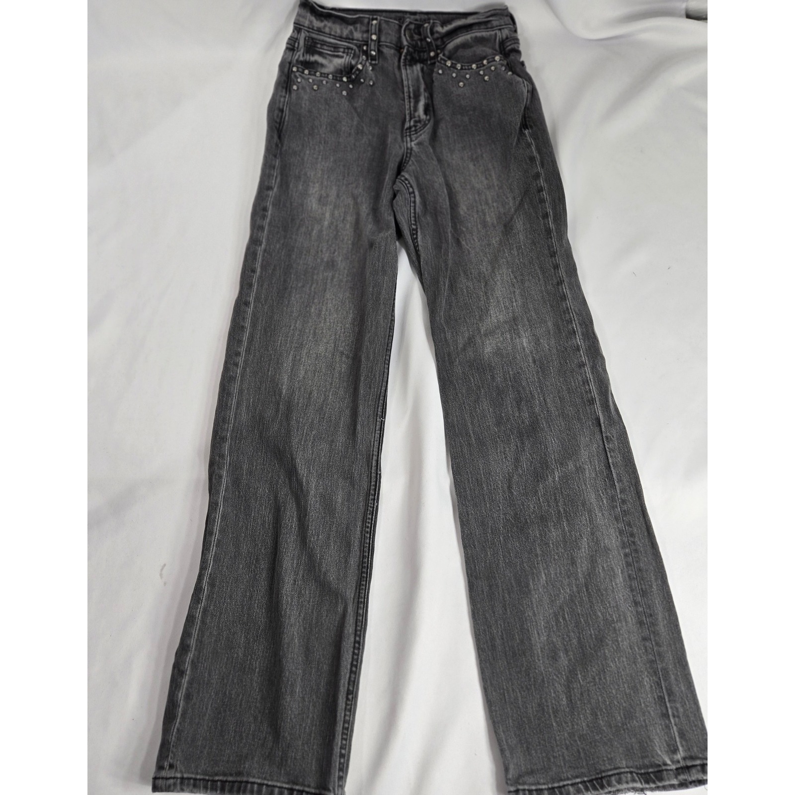 Arizona Highest-Rise Skater Jeans Studded Gray Wash Denim Size 1 24x31 Y2K