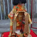 Japanese porcelain doll in glass wooden display vintage