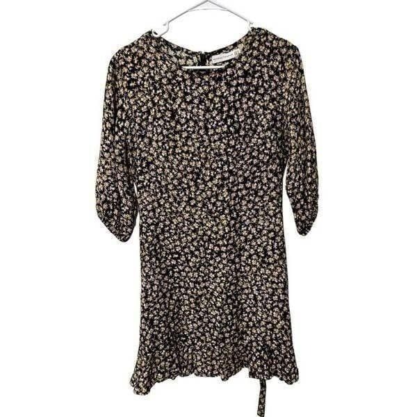 Faithfull The Brand Floral Short Sleeve Estelle Mini Dress Black Size Medium