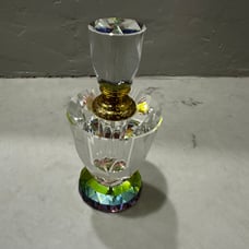 Vintage Cut Crystal Womens Perfume Bottle Faceted Clear Iridescent 5”