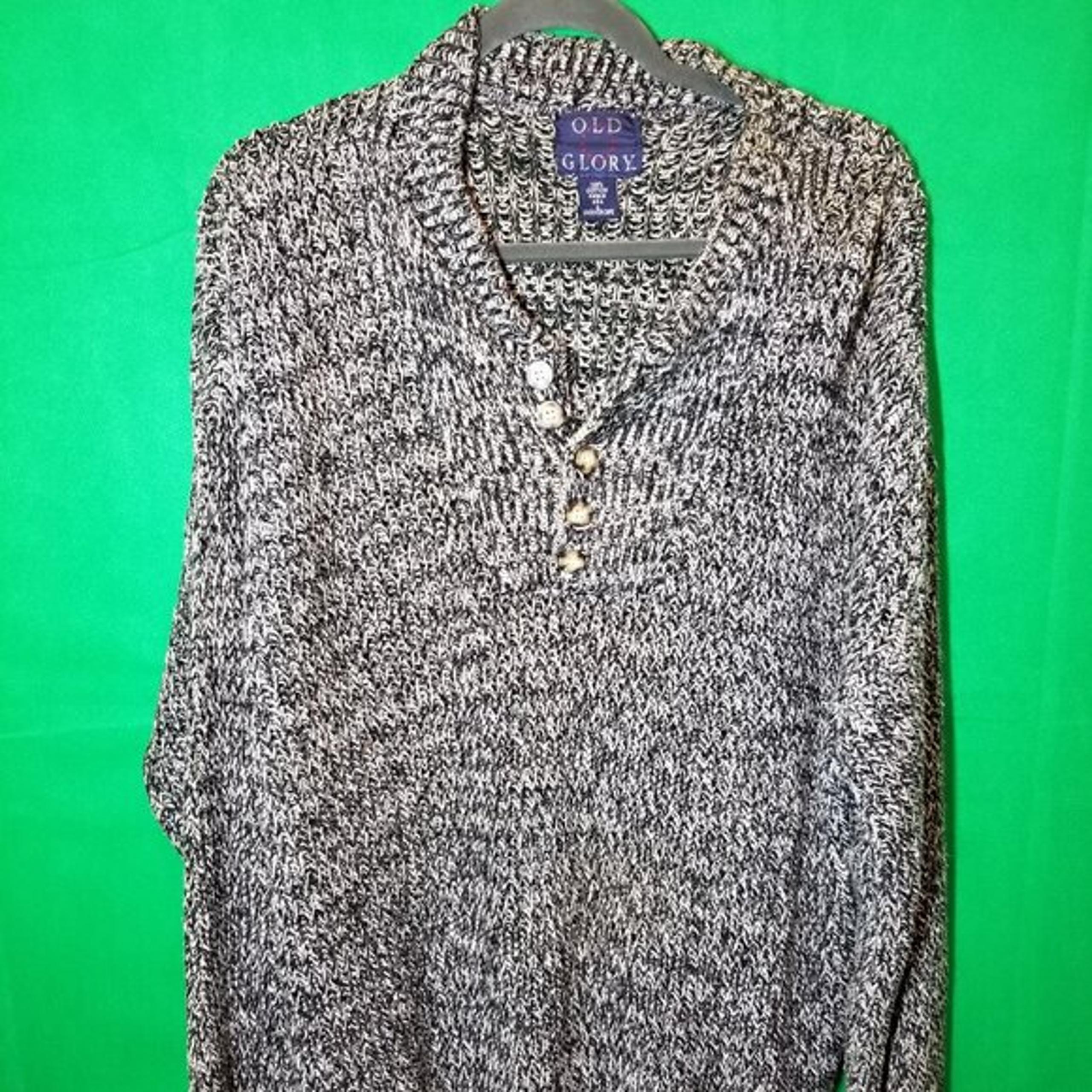 Vintage Old Glory Knit Sweater Men Size L Black White Made In USA Retro