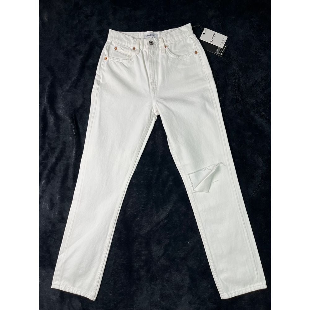 RE/DONE 70s Ultra High Rise Stove Pipe White Distressed Denim Jeans Size 25 NWT