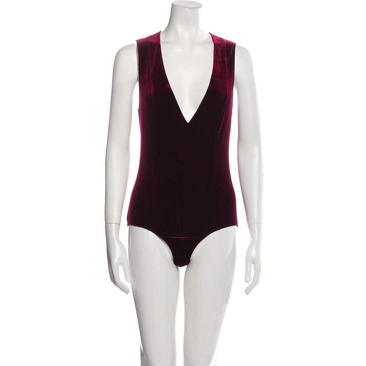 Fleur Du Mal Velvet Bodysuit Sleeveless V-neck Wine Red Top Sz M/L