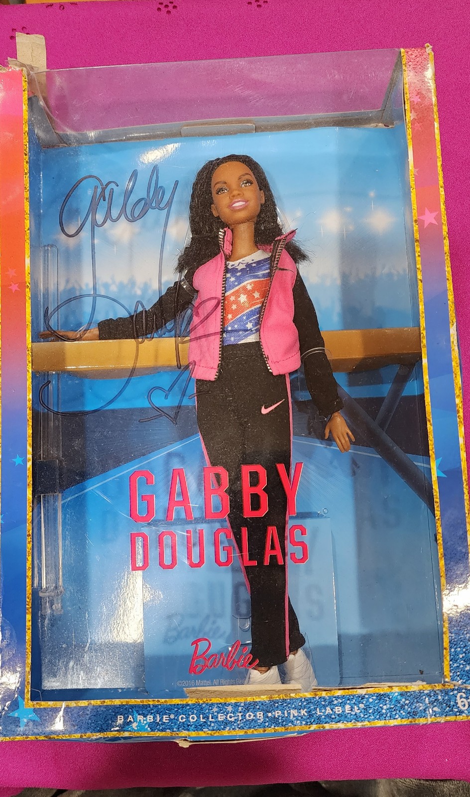 Signed Gabby Douglas Barbie Pink Label