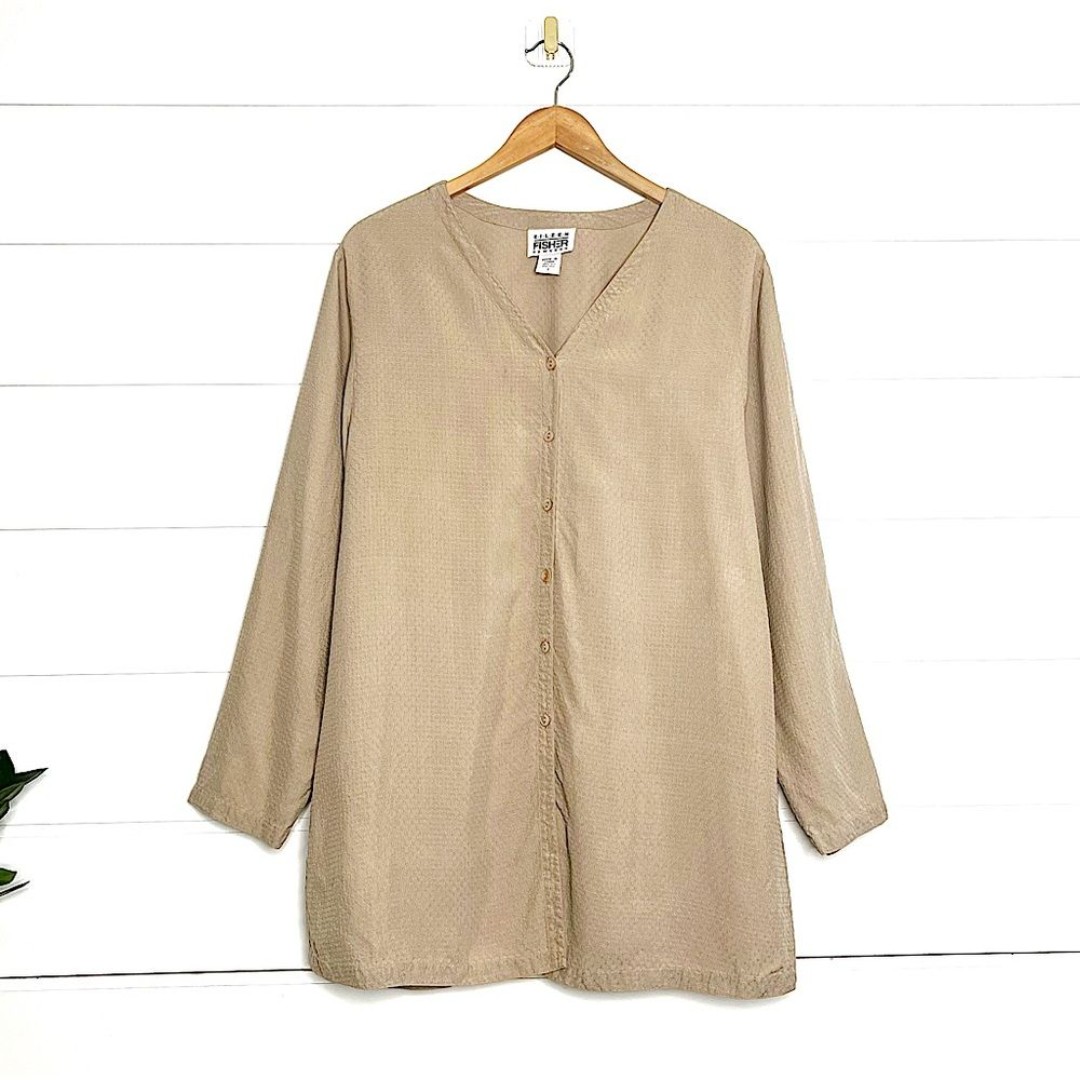 Eileen Fisher Vintage 100% Silk Button Down Top