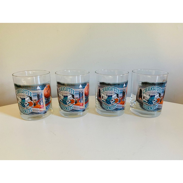 Vintage Charlotte Hornets Drinking Glasses Set of 4 NBA Cocktail Glasses, 1998 X