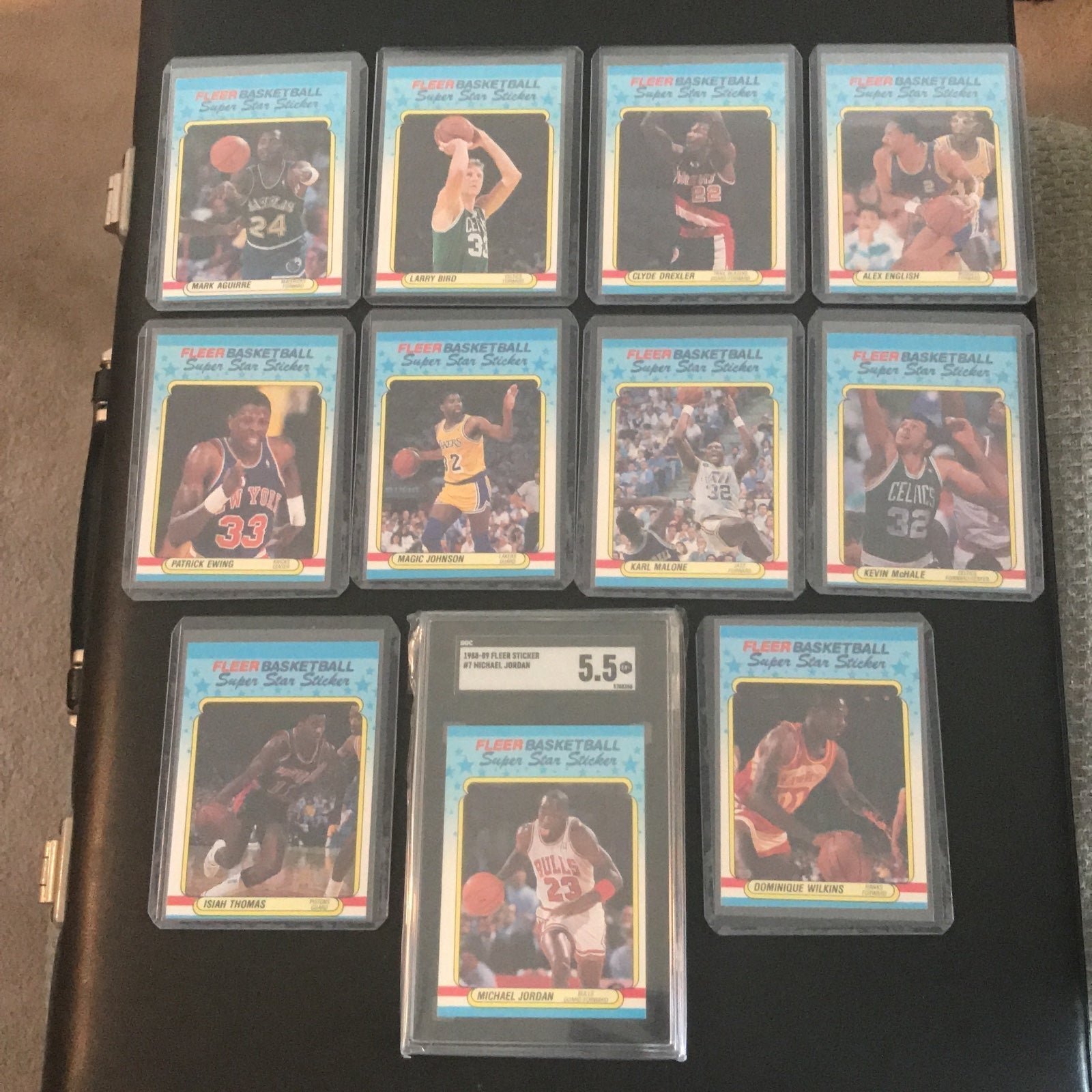 1988 FLEER STICKER SET WITH GRADED JORDAN SGC 5.5 COMPLETE 11 CARD SET