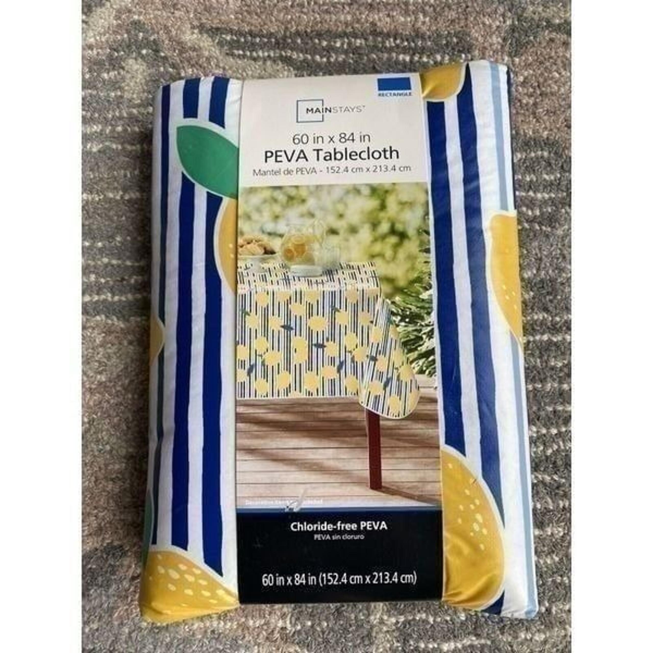Mainstays 60 x 84 inches Lemons Striped PEVA Tablecloth Rectangle Vinyl Picnic