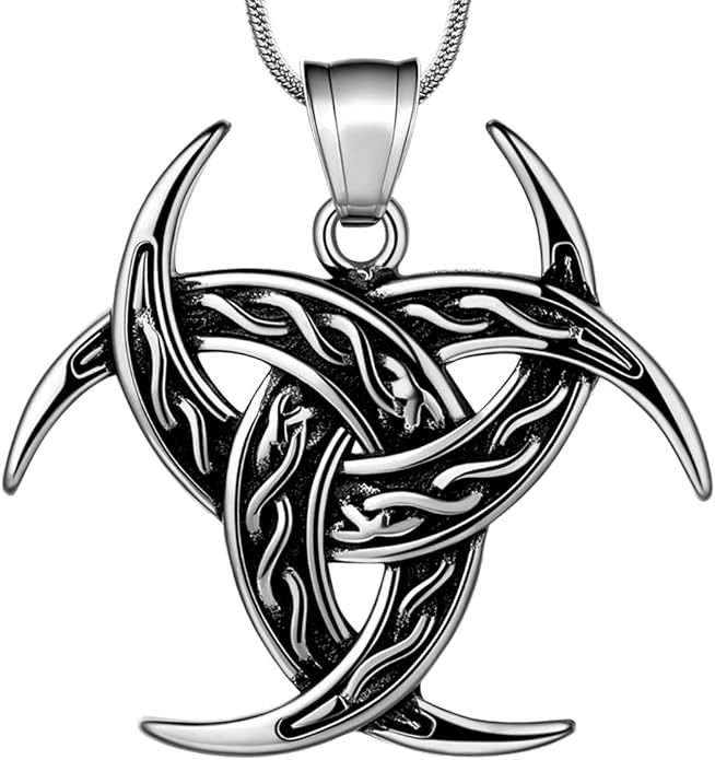 Celtic Norse Triple Odin Horns Crescent Moon of Oden Horn Necklace