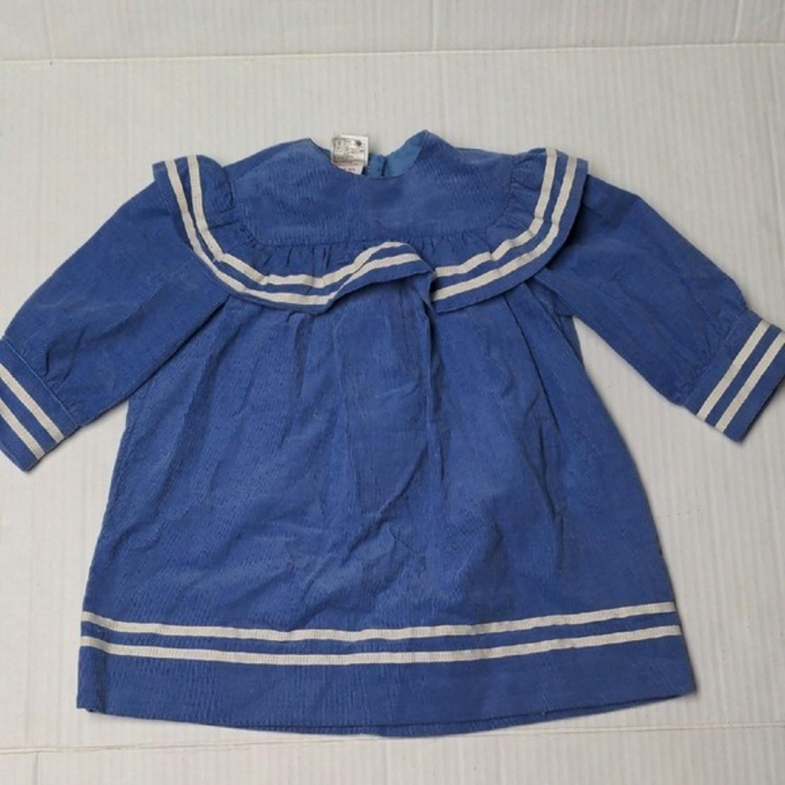 Laura Ashley Vintage 90s Blue Corduroy Sailor Dress Preppy Classic Size 12-18 M