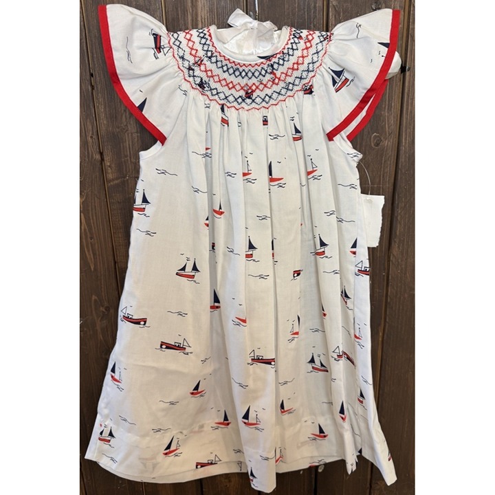 Edgehill Size 2T Collection Smocked Dress Girl Sail boats Sailor NWT