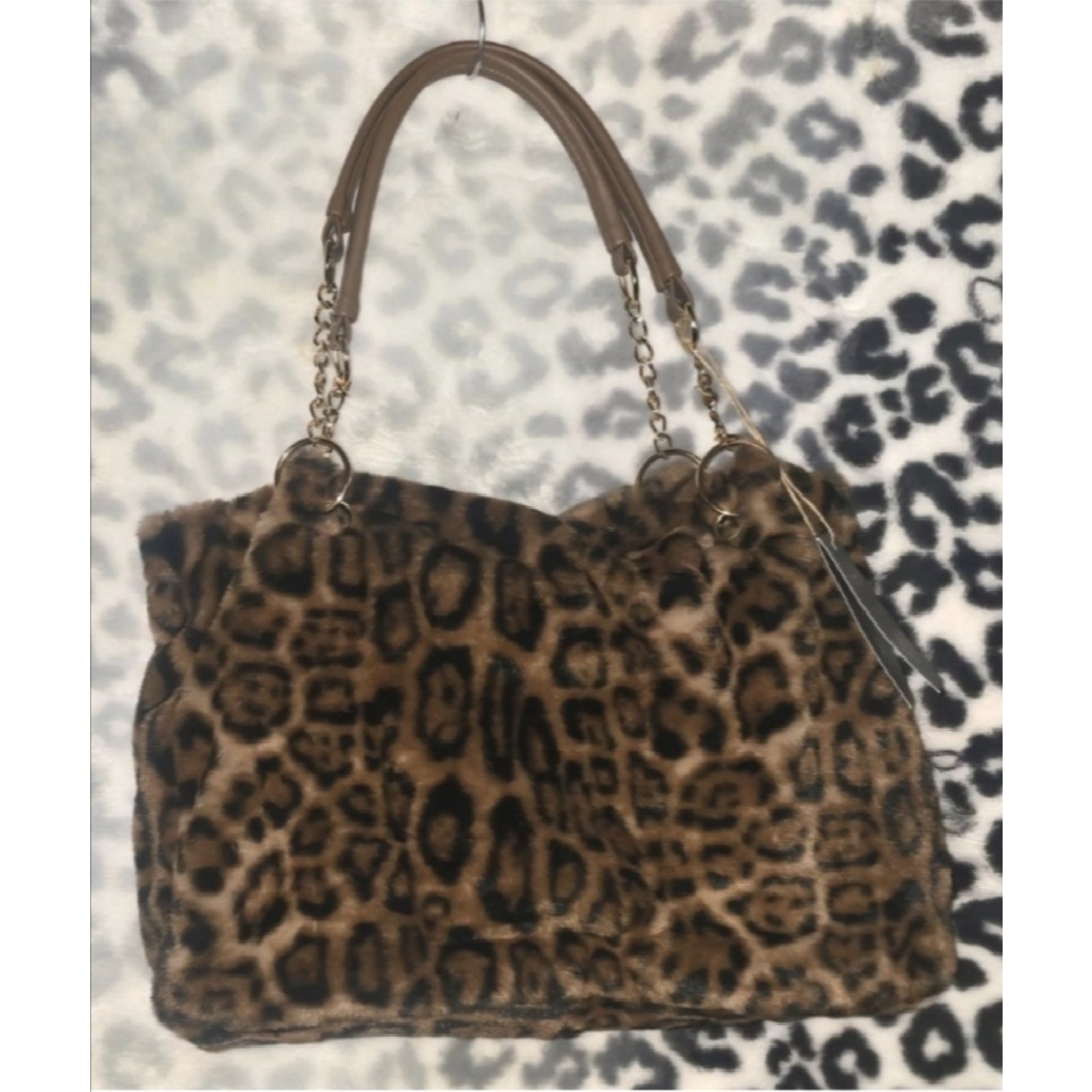 The VIRAL Leopard Faux Fur Tote Bag, Expressions NYC, E|N Luxury Vegan Handbags
