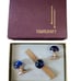 Vintage Blue Lucite and Goldtone Cuff Links and Tie Clasp Set