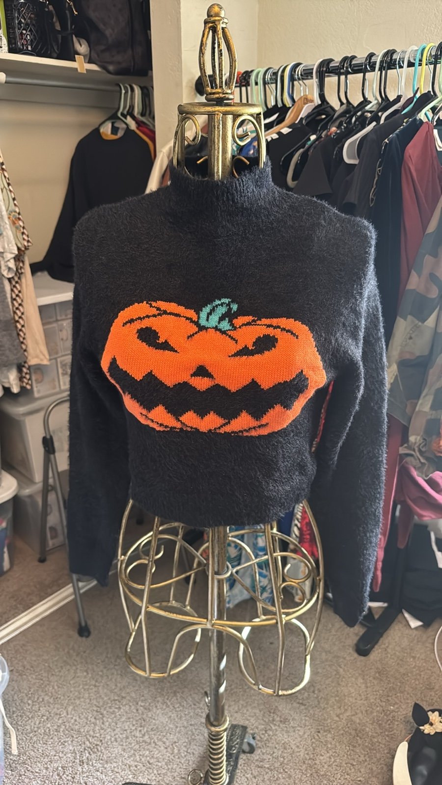 Turtleneck jack-o’-lantern sweater