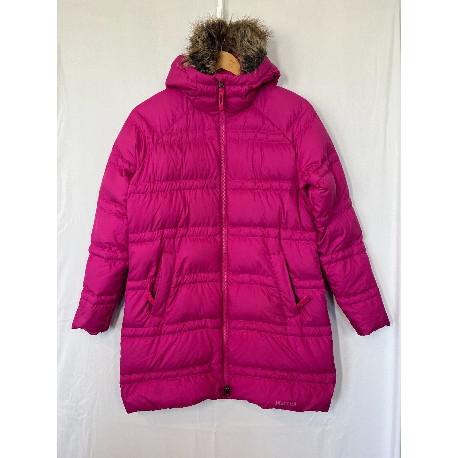 Marmot Montreaux 2.0 Coat Girls Size XL 700 Fill Duck Down Faux Fur Magenta Pink