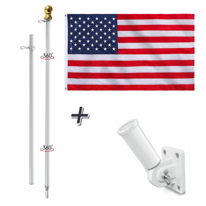 US Flag kits, Embroidered 3x5 FT Flag , 6FT Tangle Free Pole, Flag Pole Holder