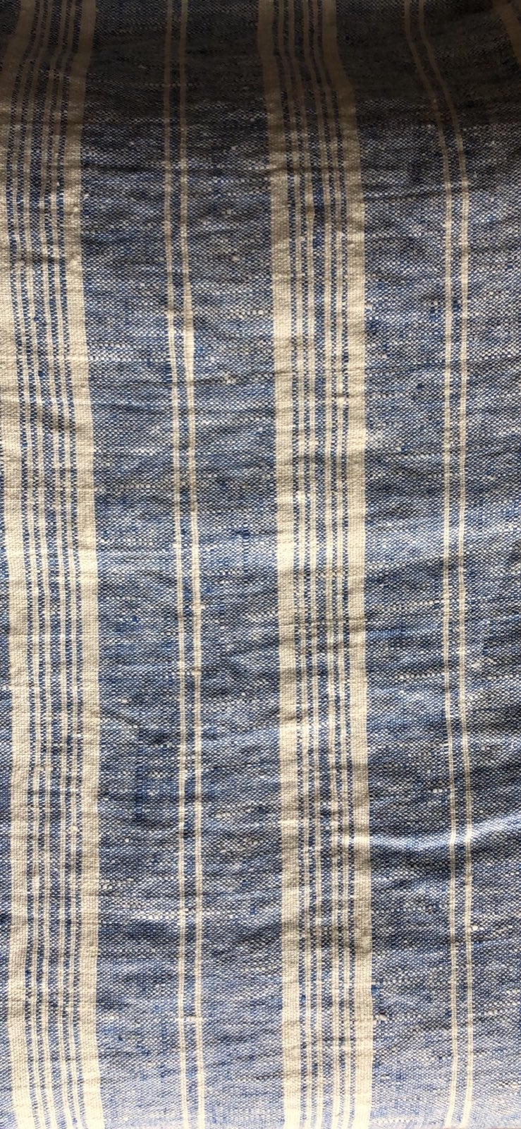 Heavyweight blue striped linen fabric