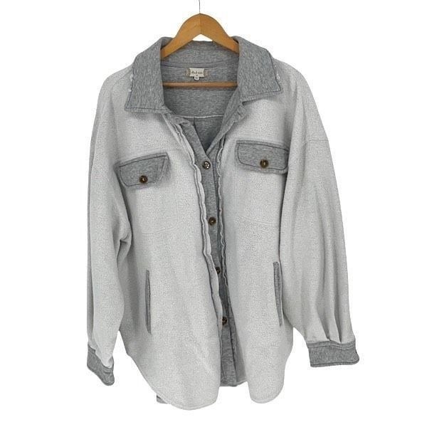 Altar’d State Women’s Reversed Sweatshirt Medium Gray Button Up Flannel Casual C