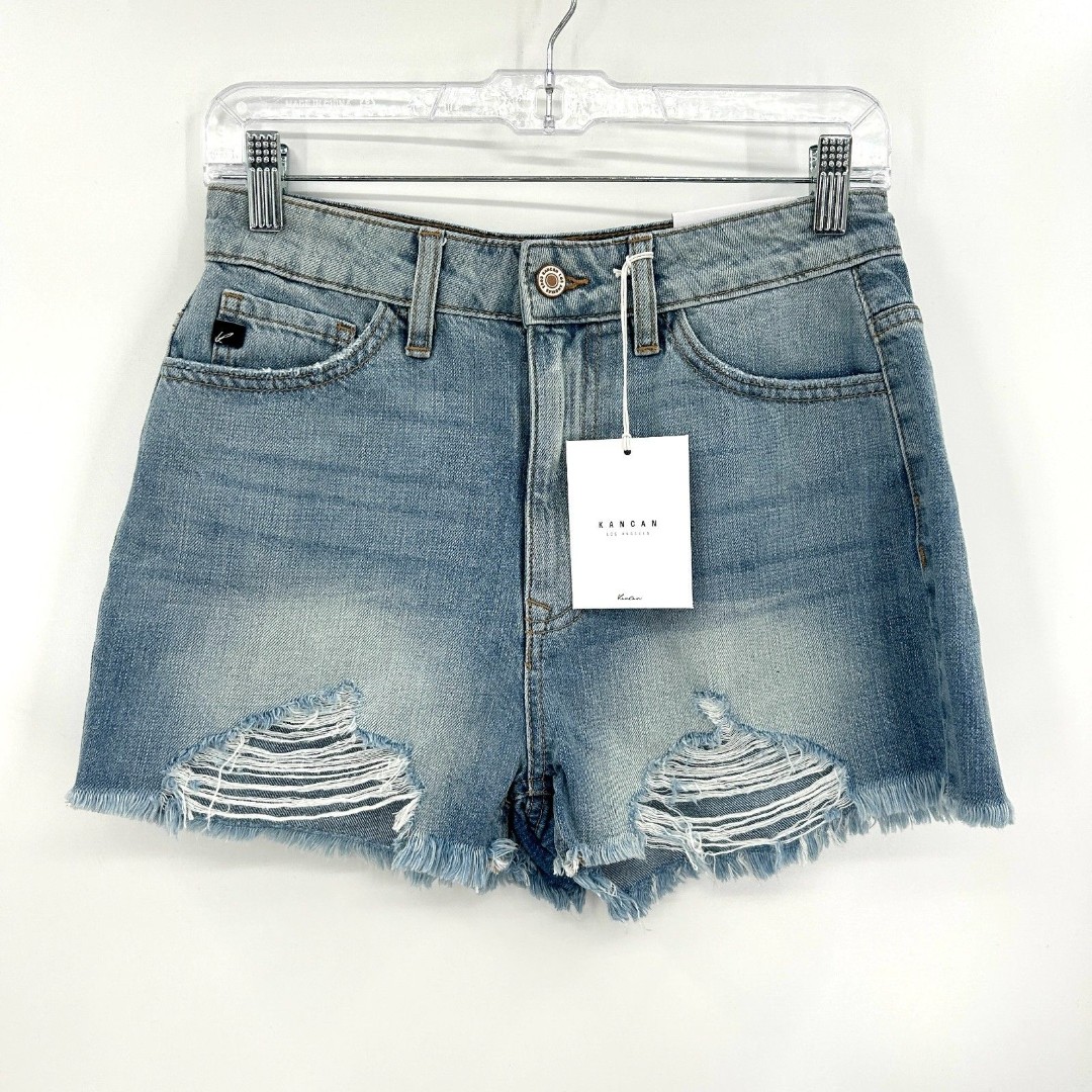 NWT KANCAN Ivanna Ultra High Rise Mom Jean Shorts Distressed Denim Size Small
