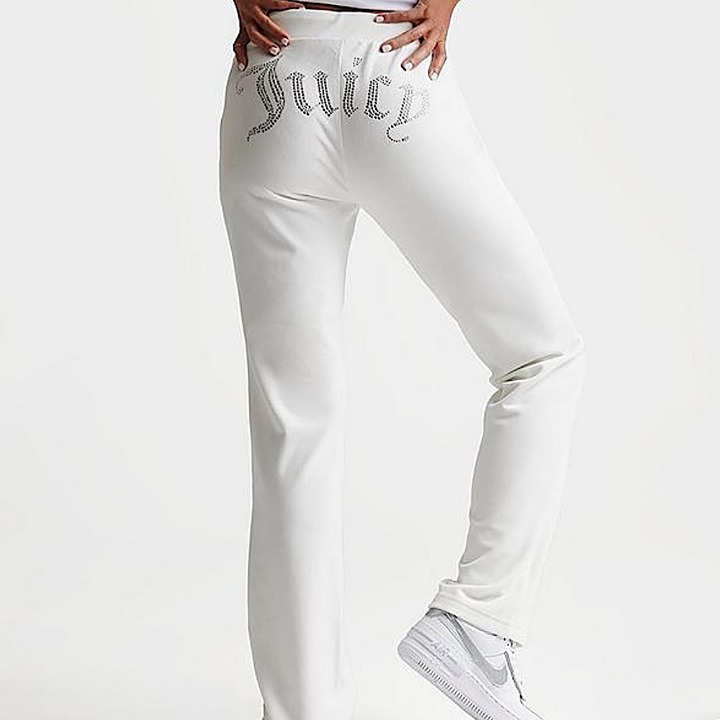 Juicy Couture Big Bling Velour Pants Cream Soda White Medium