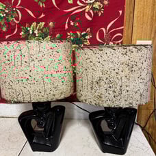 Pair of vintage MCM black abstract table lamps with clip on fiberglass lampshade