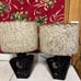 Pair of vintage MCM black abstract table lamps with clip on fiberglass lampshade