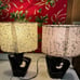 Pair of vintage MCM black abstract table lamps with clip on fiberglass lampshade