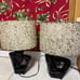 Pair of vintage MCM black abstract table lamps with clip on fiberglass lampshade