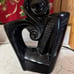 Pair of vintage MCM black abstract table lamps with clip on fiberglass lampshade