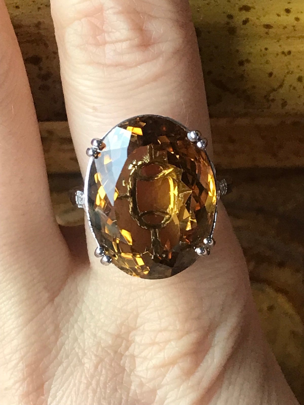 Natural Citrine Sterling Silver Cocktail Ring Size 8