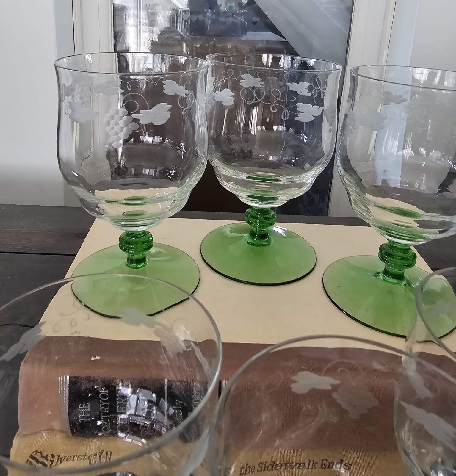 Set of 6 green stem glasses