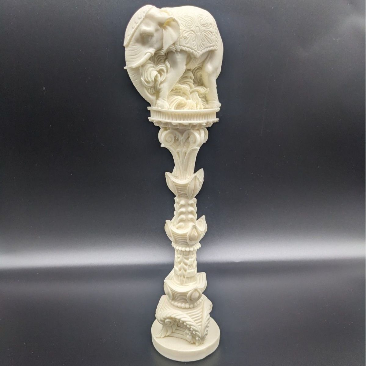 White Alabaster Elephant Statue Pedestal Figurine